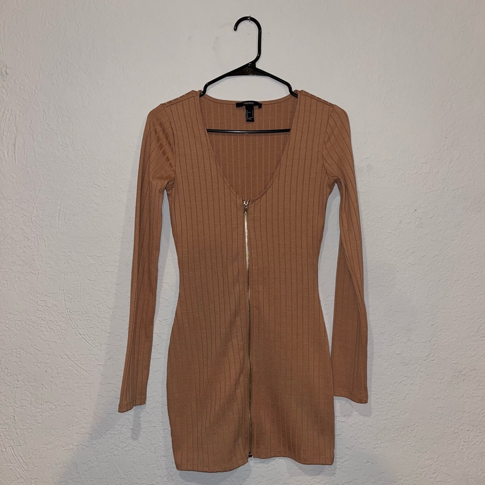 Forever 21 Ribbed Bodycon Zippered Terracotta Dress